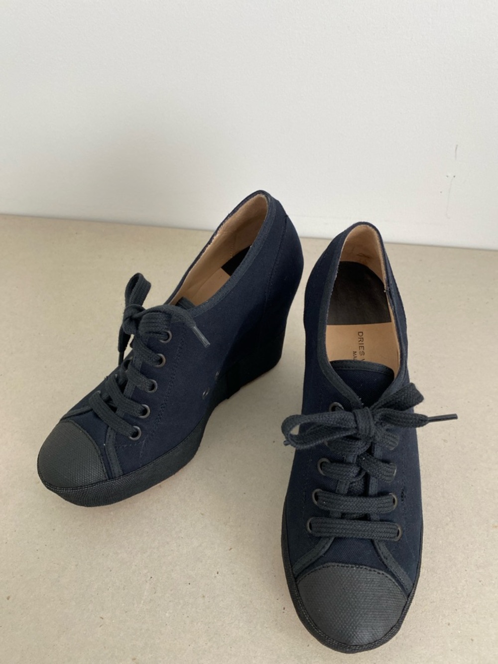 Dries Van Noten Black Wedge Lace-Up Sneakers
